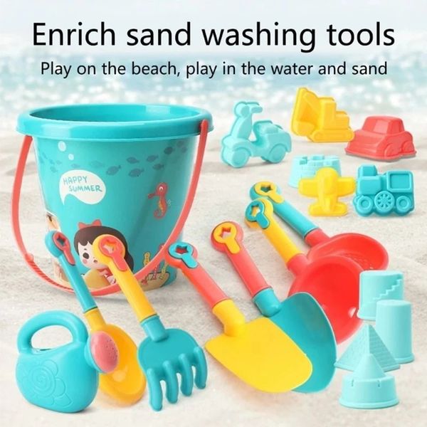 1318pcs Kinder Spielzeug Sommer Beach Spiel Sandschaufel Schaufel Silikon Sandkasten -Würfelzubehör Bag Outdoor Wasser für Kinder 240411