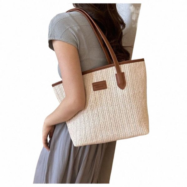 Плетение сумки с тотацией богемная сумка на плече летняя пляжная соломенная сумочка большая емкость Fi Simple Sack Sucd Sudbag i17L#
