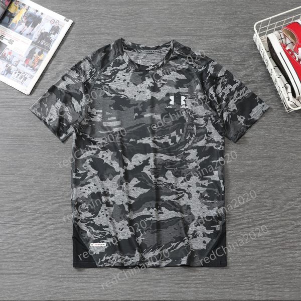 Marka Spor Salonu Hızlı Kurutma Giysileri Camo Erkekler Yaz Gevşek Kısa Kollu Yoga T-Shirts Sportwear Nefes Alabaç Tişört Trailsuit Ter Wicking Fitness Casual Şort