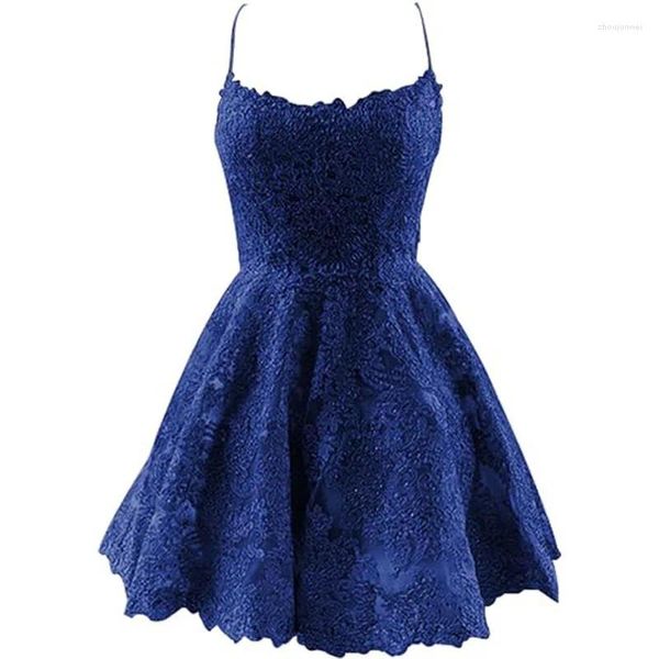 Partykleider elegante Spitze Kurzes Abendkleid für Frauen sexy Spaghetti -Gurt Est Süßigkeit Farbe eine Linie Vestido de Noche