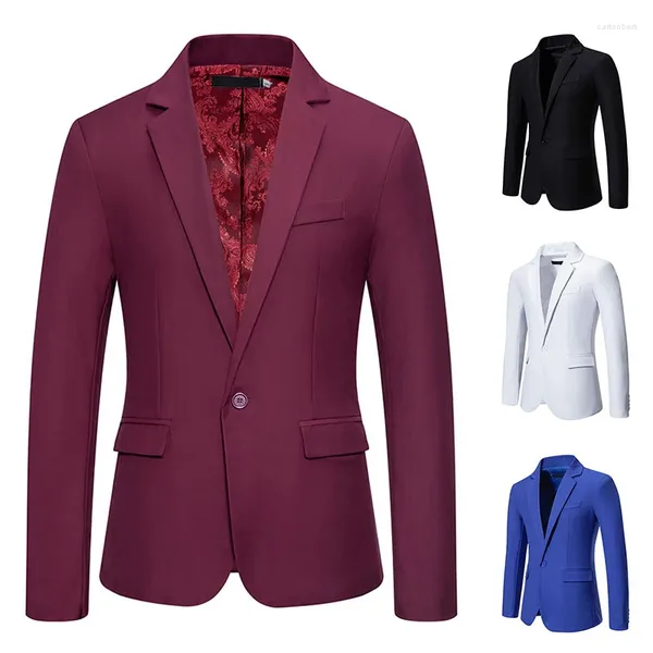 Erkekler Klasik Koyu Renkli One Button Suit Banquet Düğün Günlük Slim Paisley Astar Blazer