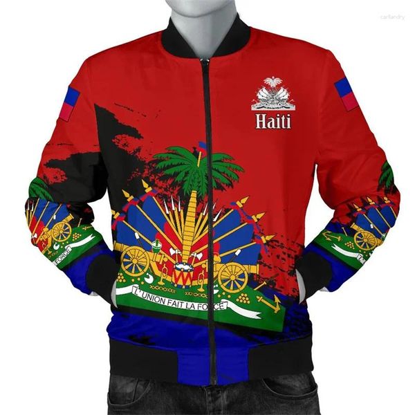 Giacche da uomo per uomini stampato 3D Haiti Jacket National Bandy Coat of Arms Men Jiackets Donne a maniche lunghe Kid Street Abbigliamento natalizio