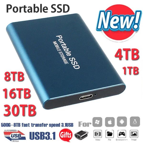 Azionamenti portatili NVME M2 SSD ESTERI ESTERNI USB3.1 Typcc 30Tb 16Tb 8Tb 6Tb 4Tb 2TB 1Tb da 500 GB disco rigido per laptop elettronica