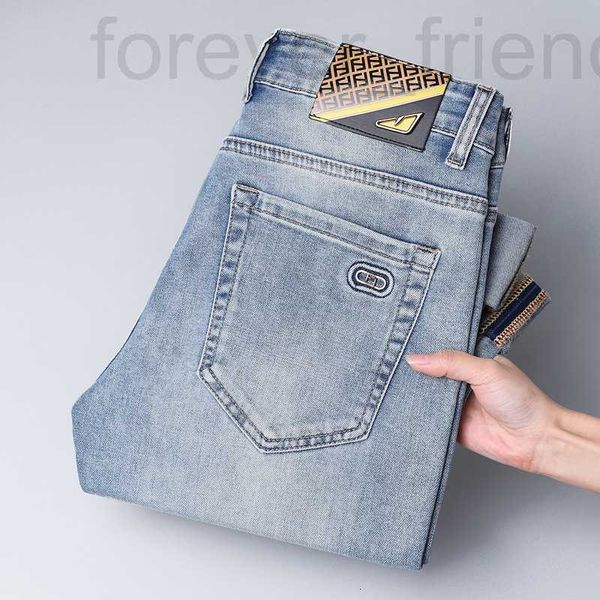 Designer de jeans masculino Luz europeia marca de moda de luxo Slim Fit Feet calça jeans externo Single Casual Slimming Blue 6Jxu