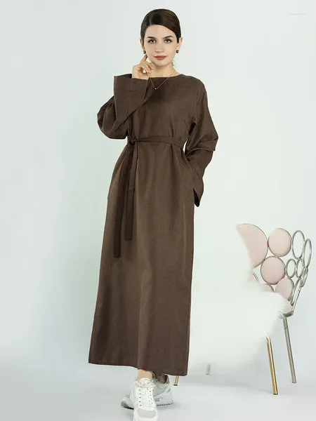 Ethnische Kleidung Eid Leinen geschlossen Abaya Muslim Kleid Dubai Türkei Lose lässige Abayas afrikanische lange Kleider für Frauen Kaftan Robe Islamic
