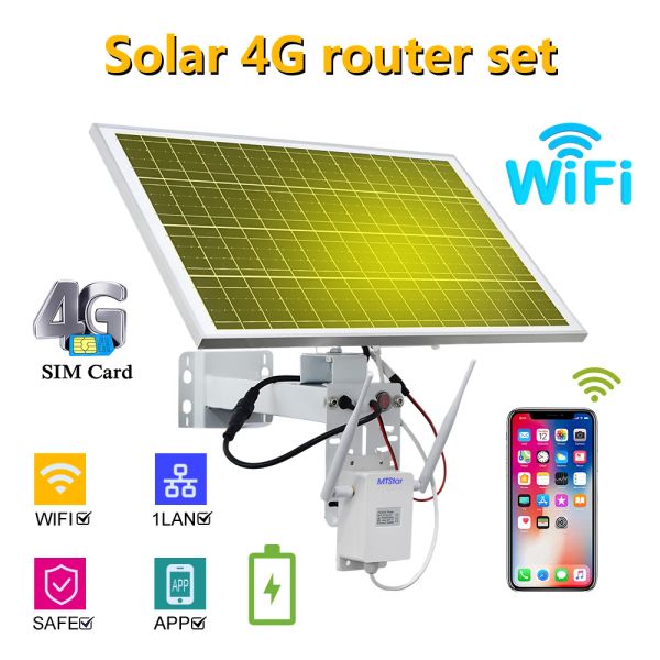 Roteadores ao ar livre 3G/4G SIM CARD SOLAR Router suporta hotspot wifi e porta LAN 30W 20AH Painel solar Sistema de geração de energia da bateria