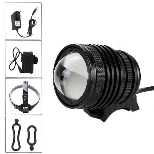 Luzes Zoomable Bicycle Light T6 Led de bicicleta lâmpada frontal Super Bright Covex Lens de bicicleta Ciclismo MTB Lâmpada de cabeça + 18650 Bateria de bateria