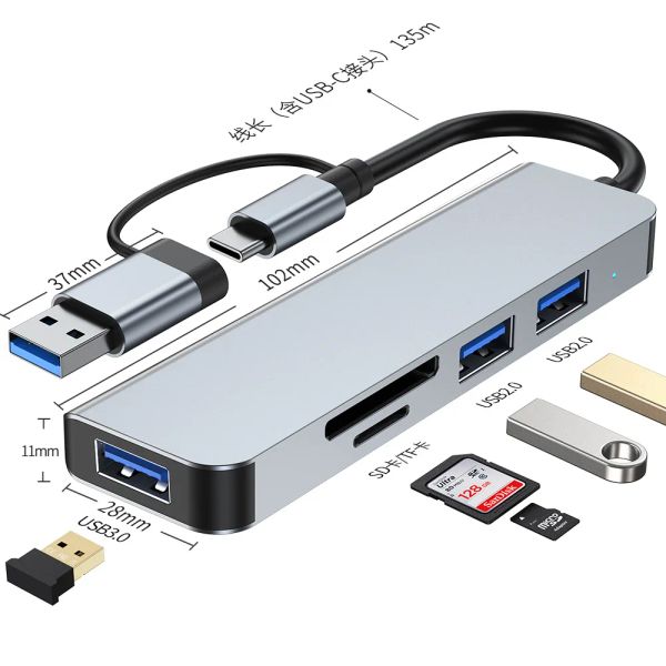 Hubs 5 in 1 USB C -Hub mit 4K HDMI 100W PD USB C Port USB 3.0 USB 2.0 Ethernet SD/TF -Kartenleser Dockingstation USB C -Adapter