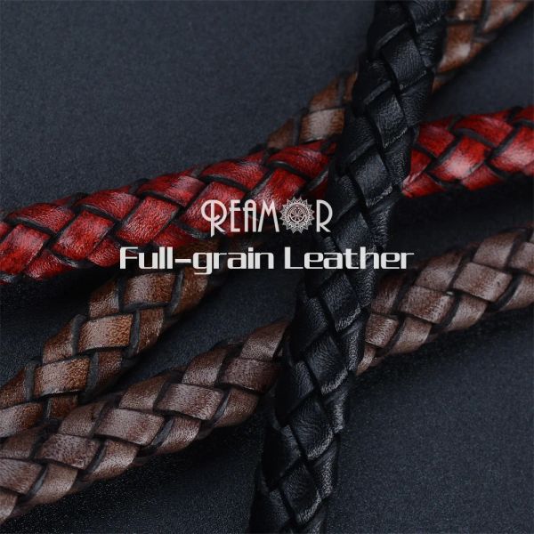 Strands REAMOR 12*6mm marrone opaco/rosso nero vera corda in pelle vera bracciali fai -da -te accessori Primo strato a strato di cavi intrecciati in treccia per gioielli