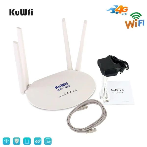 Roteadores kuwfi 4g wifi roteador 150mbps 3g/4g wi fi roteador com cartões SIM Desbloqueados roteadores sem fio com antena externa 4pcs 32 usuários de wifi