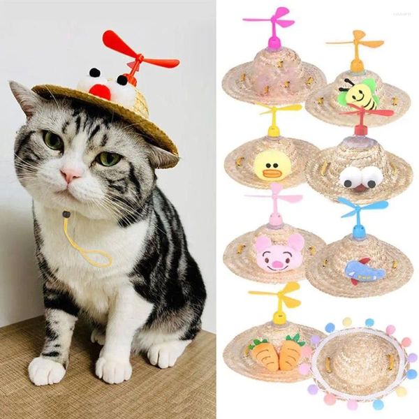 Köpek giyim el yapımı evcil hayvan şapkası sevimli ayarlanabilir kayış dokuma aksesuarları yaratıcı saman köpekler kedi kapakları yaz