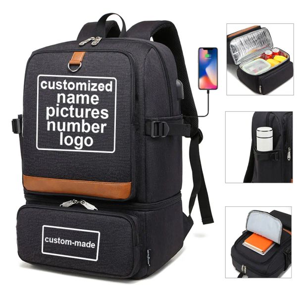 Mochilas Imprimir DIY personalizado você gosta de fotos ou logotipo ISLOLOTION Compartment Picnic Backpack USB Saco de Lancheira de Cooler impermeável USB