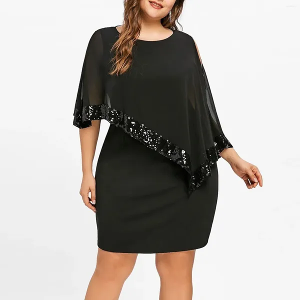 Vestidos casuais para mulheres elegantes lantejoulas plus size sexy off ombro sobreposição ombro