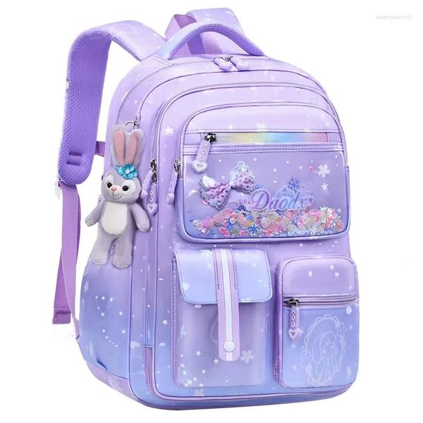 Bolsas escolares mochila de nó de arco primário com pingente para meninas ortopedia Kids Backpack Kawaii Backpacks de nylon à prova d'água