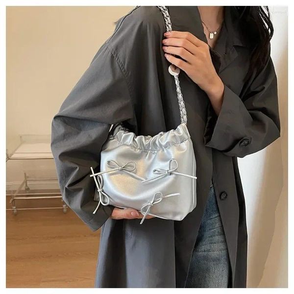 Kordelstring 2024 niedliche Dünndfliege Design Crossbody Taschen für Frauen Y2K -Stil Silber Handtaschen Lederbag Party Geldbörsen