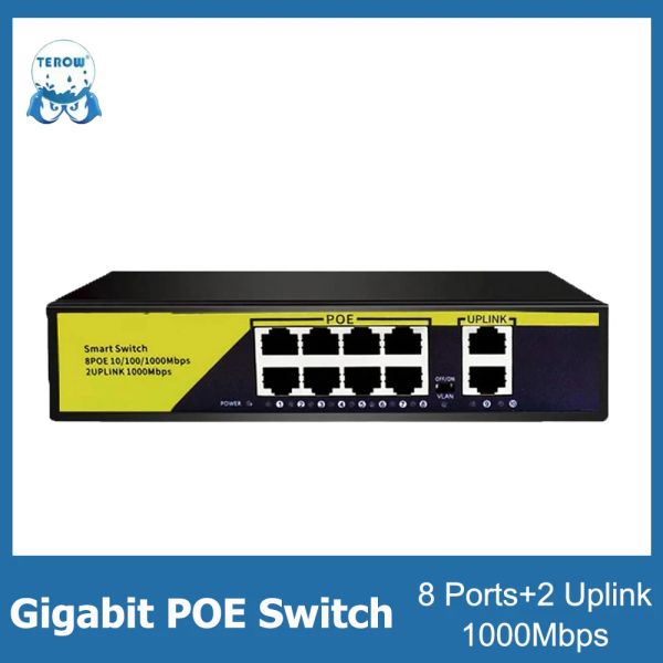 Roteadores terow gigabit poe switch 10 portas 1000mbps Ethernet Switch Fast 8 com 2 porta de uplink para câmera IP/roteador AP/WiFi sem fio