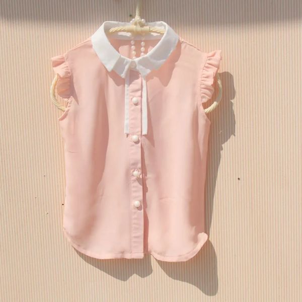 T-shirt Korean Children Girlshiple Shirts Summer Chiffon Cool Tops Girls Girls Blego Blouse Kids Sleevelersing Collar Shirts Shirts