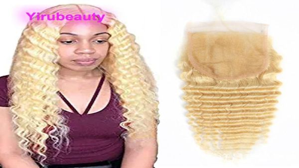 Peruvian Deep Wave 44 in pizzo Closura con capelli per bambini Blonde 613 Quattro per quattro chiusure 1022inch1968723