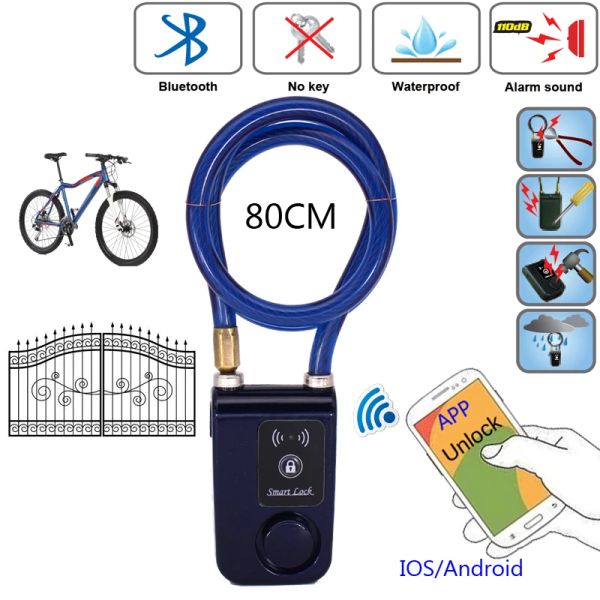 Controle Raykube Lock de porta inteligente elétrica com App Bluetooth App à prova d'água Anti -roubo trava 110db Culso de arame de alarme para bicicleta de porta