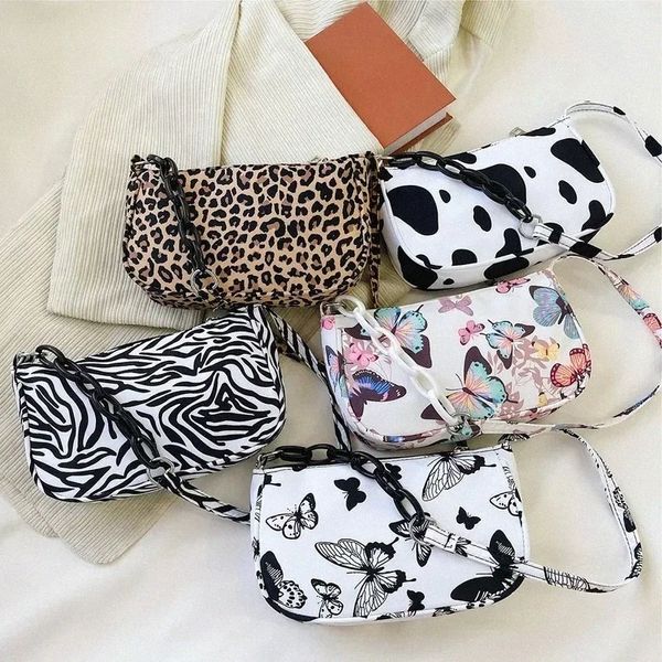 Padrão de borboleta casual FI Zebra Mulheres ombro de ombro de axilas de leopardo impressão de vaca damas pequenas bolsas de ombro Bolsa O5om#