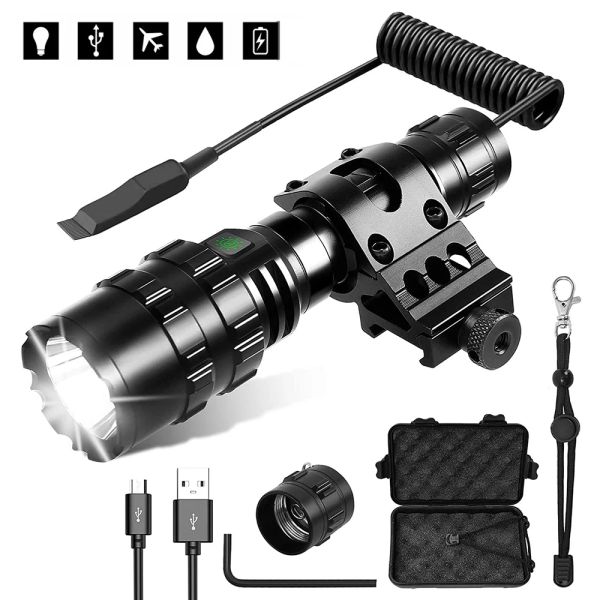 Scopes 1600 Lumen Tactical Taschenlampe USB wiederaufladbare LED -Fackellicht mit Mount -Clip für Hunting Light Weapon Pistole Light im Freien