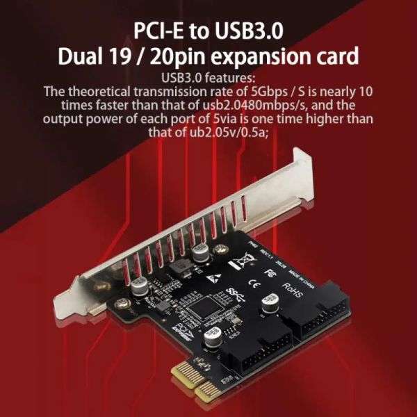 Hubs USB 3.0 PCIe Expansion Card Adapter 2 Port USB3.0 Hub Internal 19/20 Pin Header USB 3 an PCI PCI Express -Adapterkarte