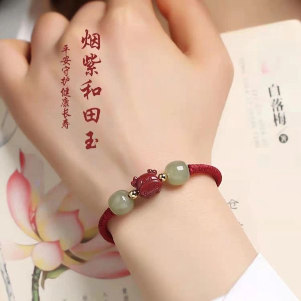 Ano do zodíaco chinês Tai sui amuleto hetiano jade cinnabar pulseira de mão tecida à mão Lucky Rope Girlfriend Gifts Birthday Gifts