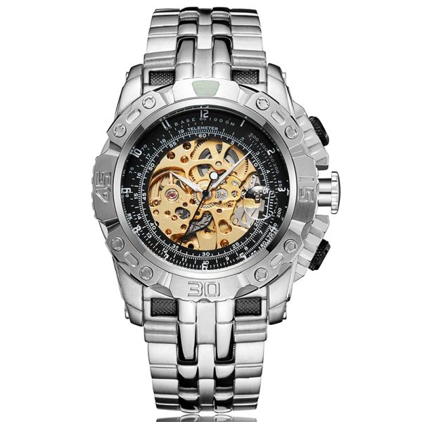 Relógios Big Dial Dial Avanço mecânico automático Homens de aço inoxidável Pulseira Russia Brasil Ratina Mens Luxo de Luxo Prata SilvWatch