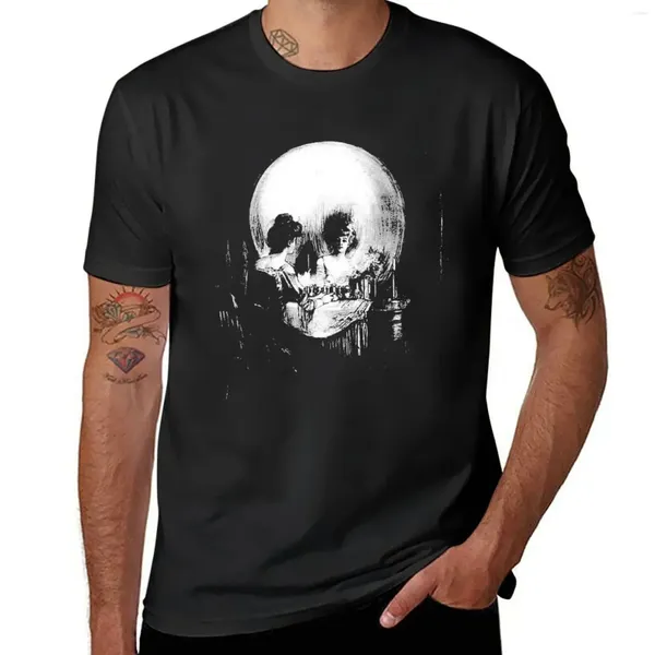 Tanques masculinos Mulher com reflexão do crânio de Halloween em Mirror T-shirt Summer Plus Tamanhos de seca rápida Graphic de camisa de camiseta