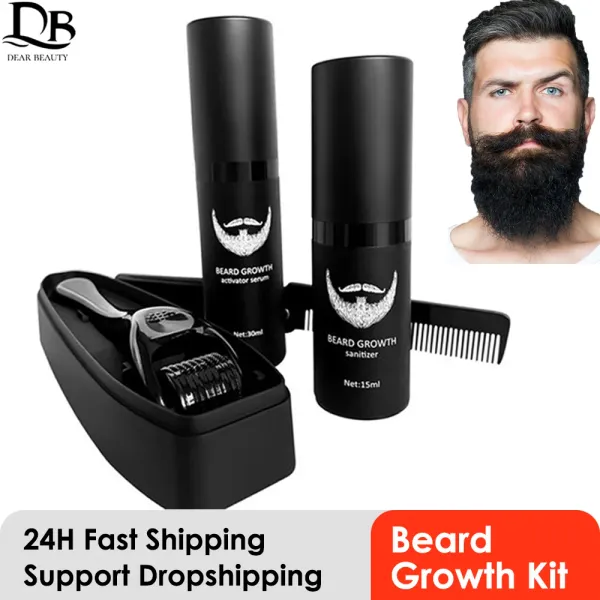 Shampoocondicionador 4pcs/conjunto de petróleo de crescimento de barba para homens kit de pente de grão de rolos de crescimento de barba