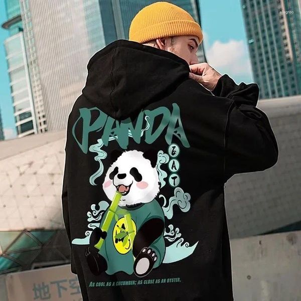 Con cappuccio maschile kawaii anime vintage panda stampare divertenti da uomo a maniche lunghe a maniche lunghe maschile taglie forti taglie ropa y2k abiti da ombre