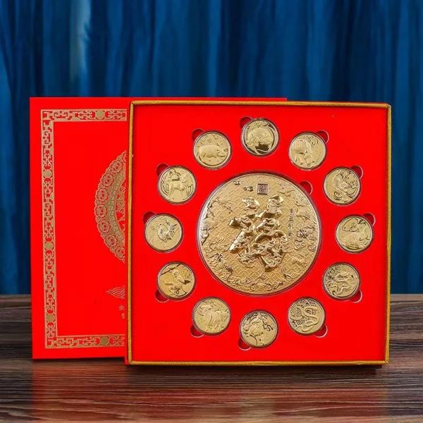 Pendenti hoyon certificato 999 giallo oro giallo tradizionale cinese zodiacali monete d'oro collezione di lusso artigianato set decorazioni gioielli