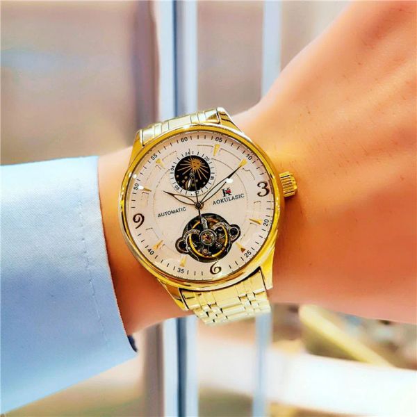 Relógios de luxo relógio mecânico automático de resenhas de moda masculina aço inoxidável, design belo design de relógio de pulso à prova d'água