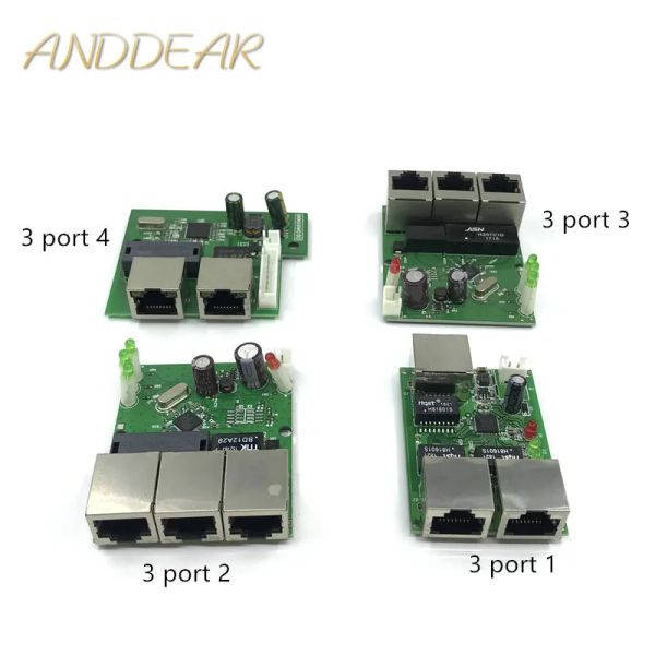 Переключатели OEM Factory Direct Mini Fast 10 /100 Мбит / с 3PORT Ethernet Network LAN HUB Плата платы Twolayer PCB 3 RJ45 5V 12 В порт