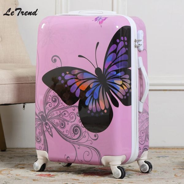 Bagagem letrend nova moda borboleta rolando bagagem giratória carrinho de viagem bolsa de viagem 20 polegadas saco de embarque de 24 polegadas Mãe feminina
