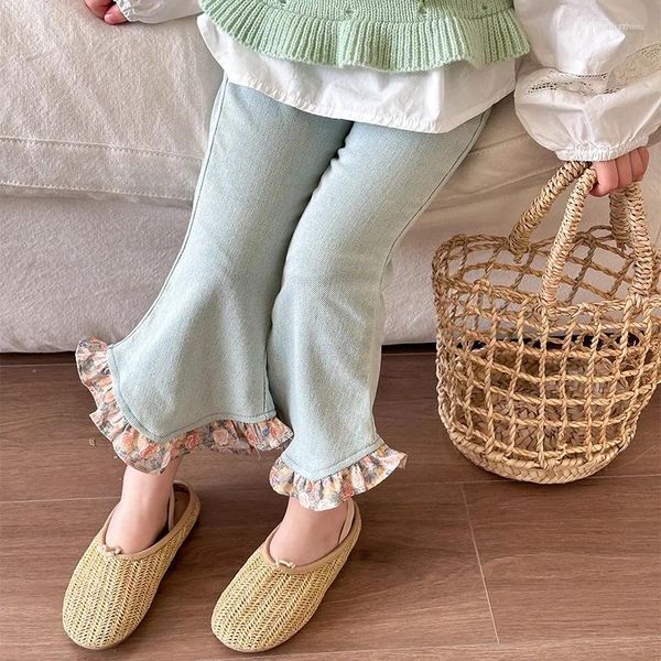 Kleidungssets Frühling Kinder Mädchen 3pcs Kleidung Set Baumwollspitzenheime Hemd gedruckte Strickweste Blumen Saum ausgestattet Pant Baby Outfit