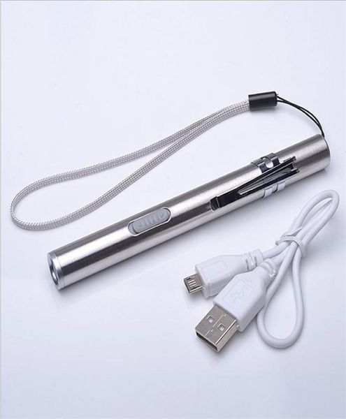 Lanterna LED recarregável USB Alta qualidade Mini LED Torch Pen de design à prova d'água pendurado com metal clip2920891