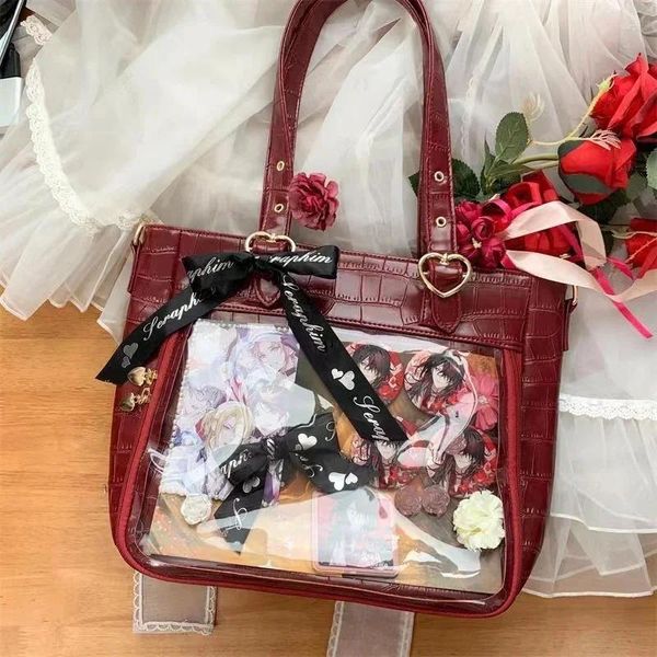 Totes 2024 Kawaii JK Lolita Itabag Solid Color Cute Heard Heart Sudbab Японский стиль большая способность сладкая модная сумка кроссба