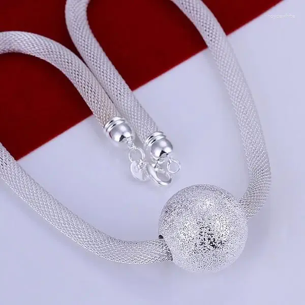 Correntes N182 Lucky Charm Silver Color Pingents for Women Sterling Colar Acessórios Moda Big Ball Net HT