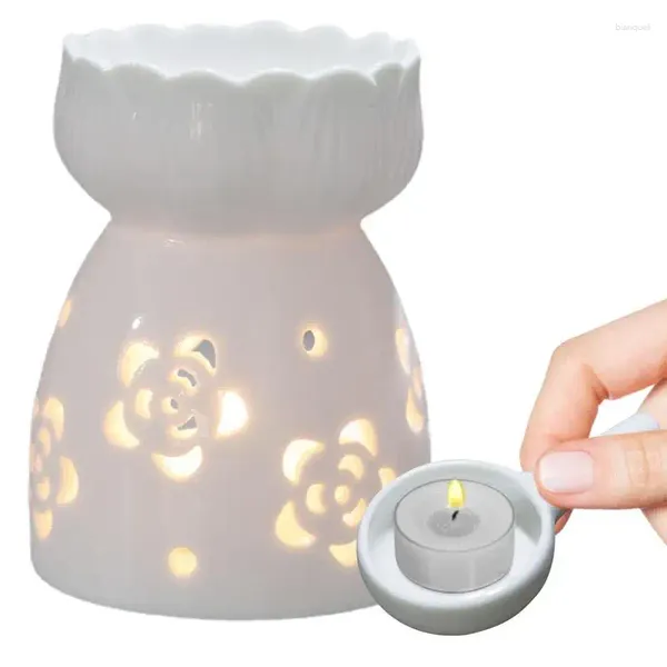 Mum Tutucular Seramik Yağ Brülörü Hollow Balmumu Tealight Tutucu Temel Beyaz Oyma Odası Çalışması İçin Sıcak