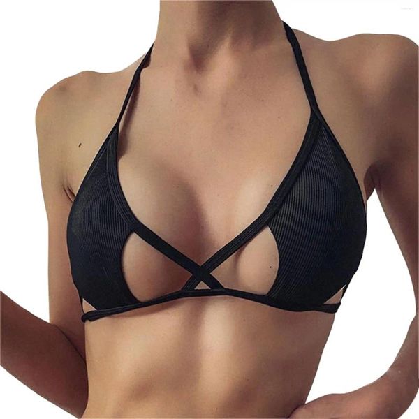 Женские купальные купальники Top Top Bikini 2024 Summer Sexy Hollow Out Bra Bra Solid Color Fashion Cross Neck