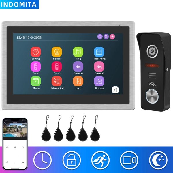 Controle Indomita Tuya Smart Home Intercom System, câmera de telefone da porta de vídeo Wi -Fi, Alexa, tela de toque LCD Display, Desbloqueio da campainha RFID