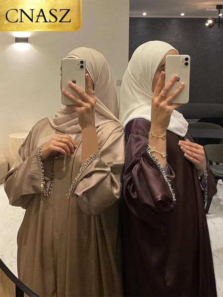 Ethnische Kleidung Muslim Elegant Abaya Manschette Perlen Islam Schwarz Kleid Dubai Langes Frauen Abend Robe