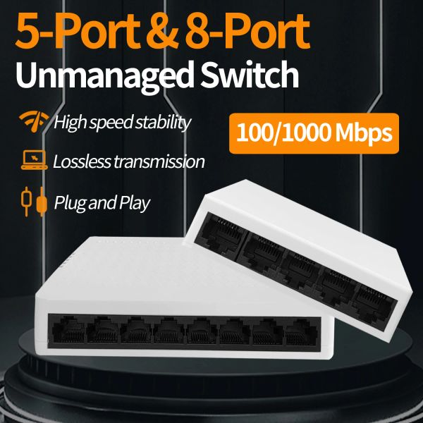 Controllo da 100m /1000m Interruttore Ethernet Network non gestito 5 8Port Fast RJ45 LAN Switching Hub Ethernet Smart Desktop Switch Adapter UE