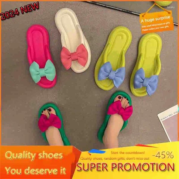 Slippers 2024 Mulheres Slides de verão Casual Trecy Bow for Sweet Flip Flips Outdoor EVA Non Slip Beach Shoes