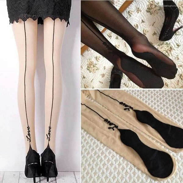 Kadınlar SOCKS Şık Retro Seksi Çoraplar Jacquard Arka Çizgi İngilizce Aşk Mektubu Dövme Taytları Tigh Lady Girl Pantyhose