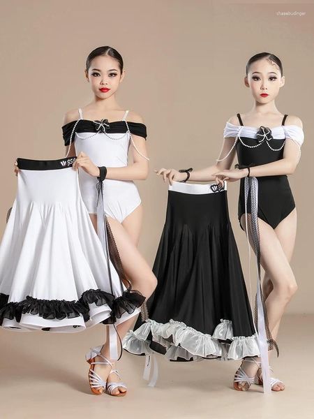 Сценическая одежда 2024 Детская одежда Современное танцевальное платье для девочек ручаные топы юбки костюма Chacha Rumba Tango Ballroom DN17836