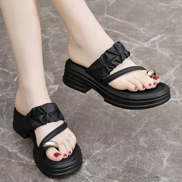 Сандалии Flip Flop для женщин мода причинная средняя каблука летние туфли.