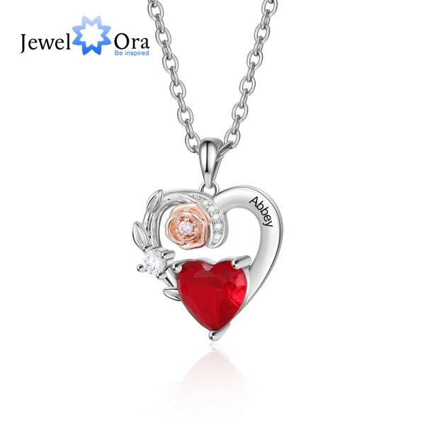 Collane Nome dell'incisione personalizzata Nome cuore Collana Custom Birthstone Rose Flower pendenti per regali di compleanno della madre per moglie moglie