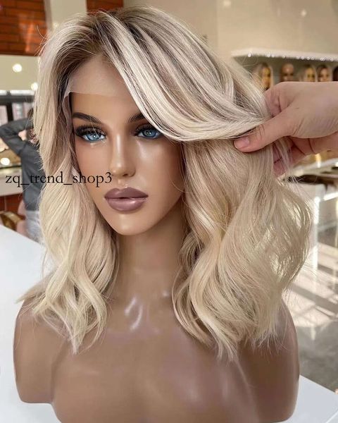 13x4 Highlight Omber Perücken menschliches Haar Spitze Frontal 360 Jungfrau Brasilianer Kurzbob Ash Blonde Perücke für Frauen 96